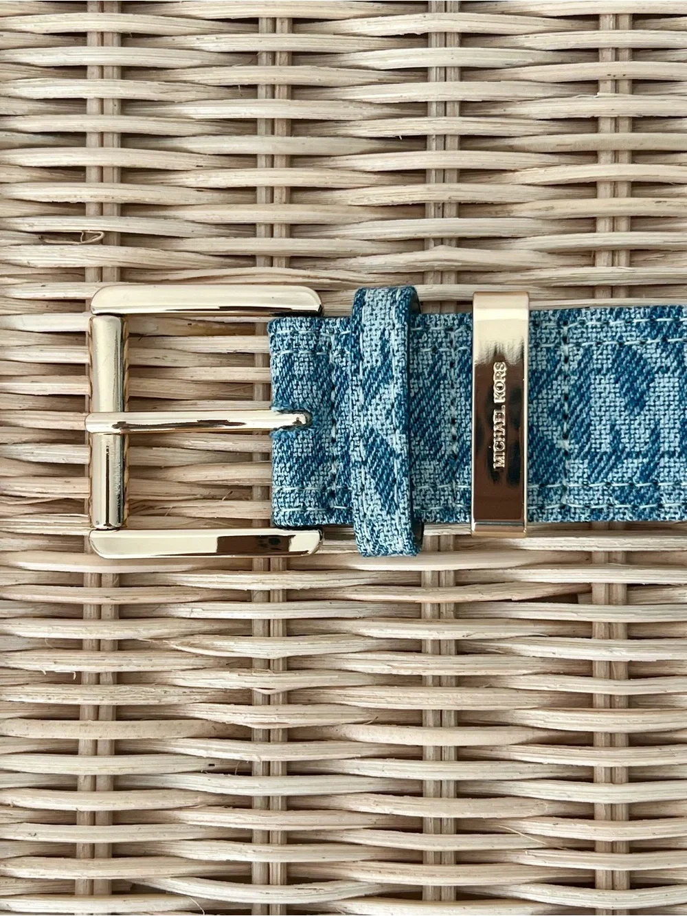 Michael Kors Denim Monogram Belt Gold Buckle NWT - Picture 3 of 6